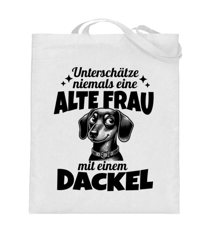 Dackelshirts Alte Frau (Kurzhaar) - Jutebeutel White / 38cm-42cm