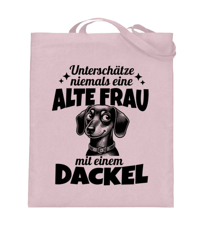 Dackelshirts Alte Frau (Kurzhaar) - Jutebeutel Helles Rosa / 38cm-42cm