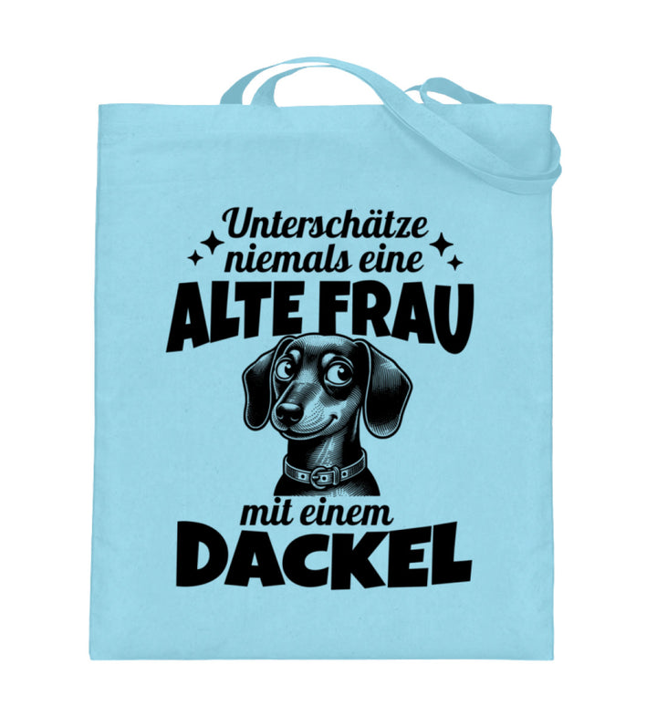 Dackelshirts Alte Frau (Kurzhaar) - Jutebeutel Light Blue / 38cm-42cm