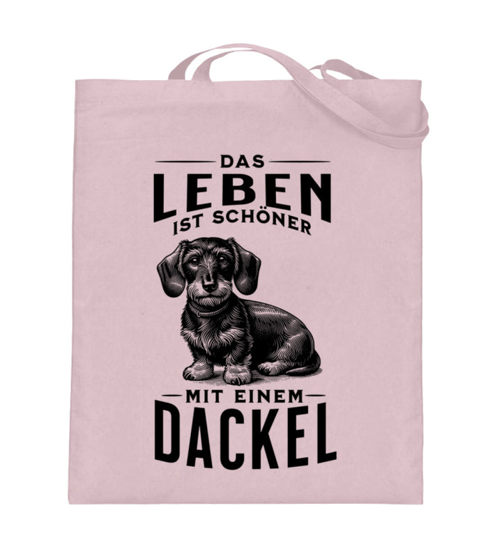 Dackelshirts Leben mit Dackel (Rauhaar) - Jutebeutel Helles Rosa / 38cm-42cm