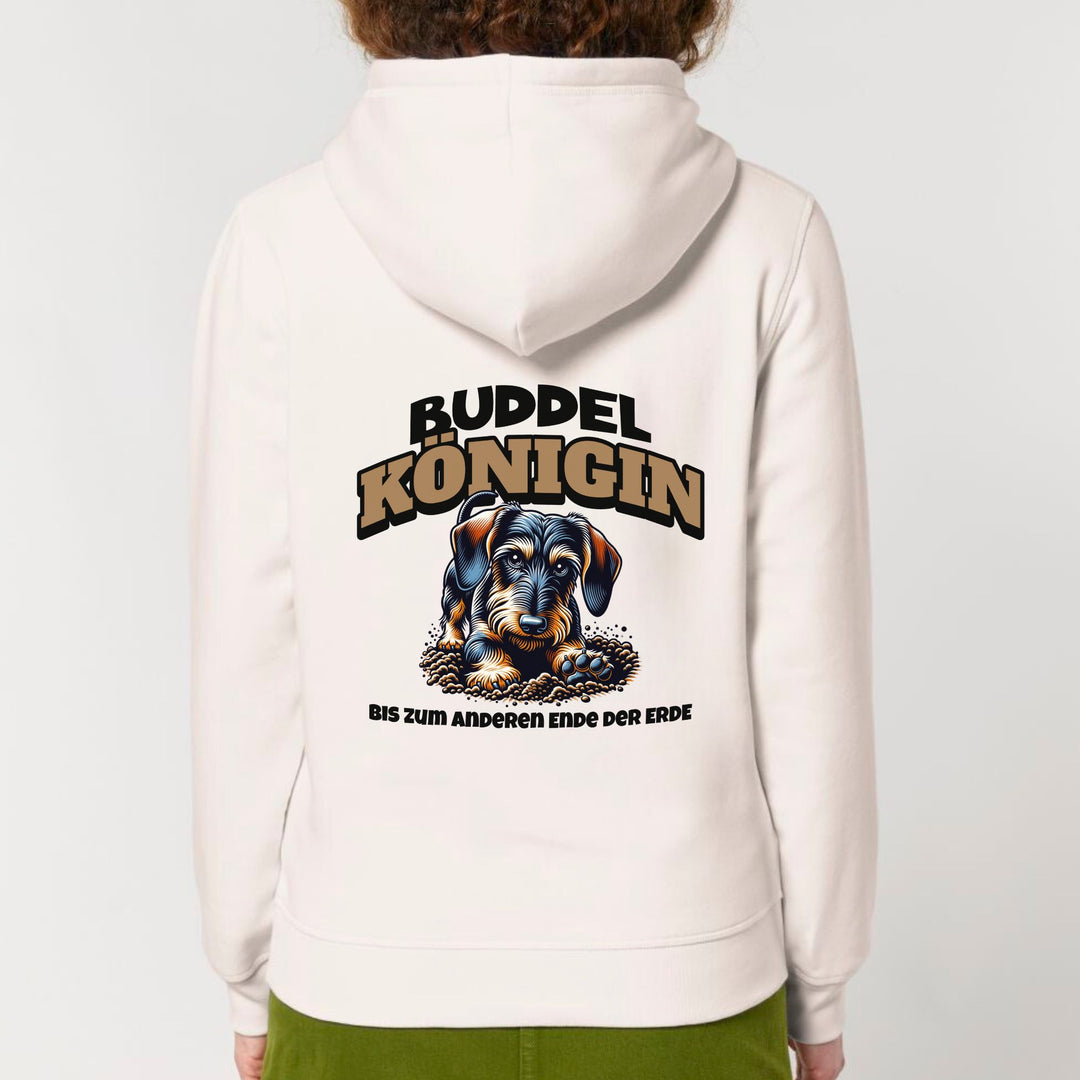 Buddelkönigin (Rauhaar) - Bio Unisex Hoodie (Backprint)