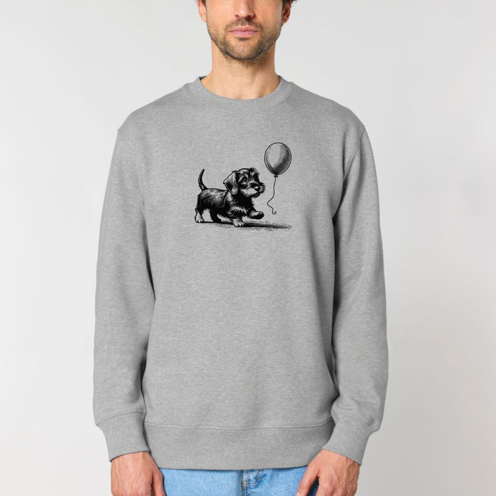 Dackelshirts Dackel mit Ballon (Rauhaar) - Bio Unisex Sweatshirt Heather Grey / XS