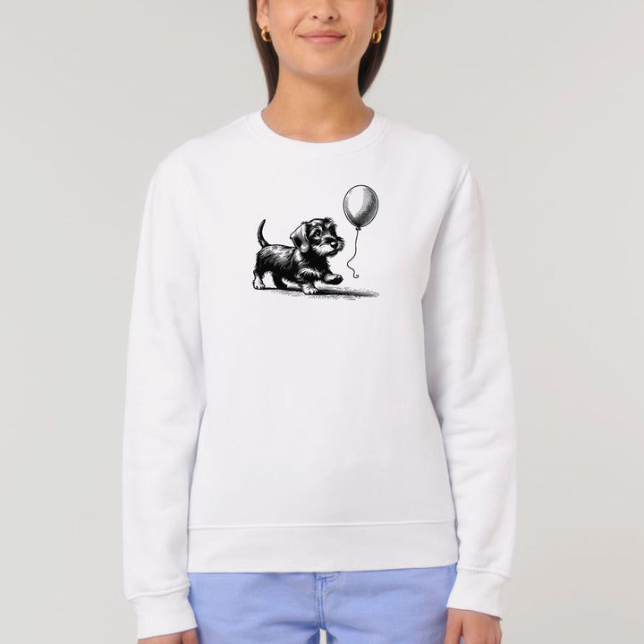 Dackelshirts Dackel mit Ballon (Rauhaar) - Bio Unisex Sweatshirt White / XS