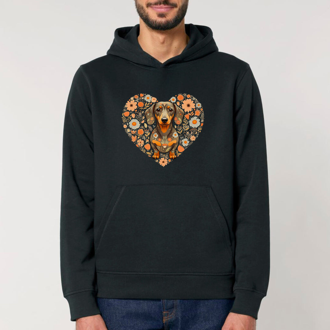 Dackel Blumenherz (Kurzhaar) - Bio Unisex Hoodie