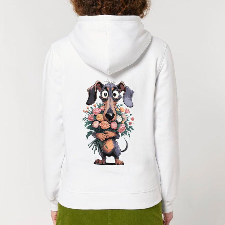 Dackelshirts Dackel mit Blumen (Kurzhaar) - Bio Unisex Hoodie White / XS