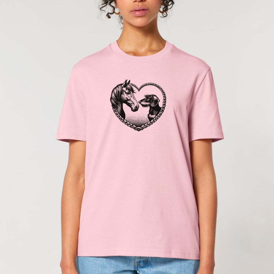 Dackelshirts Dackel & Pferd (Rauhaar) - Bio Unisex T-Shirt Cotton Pink / XS