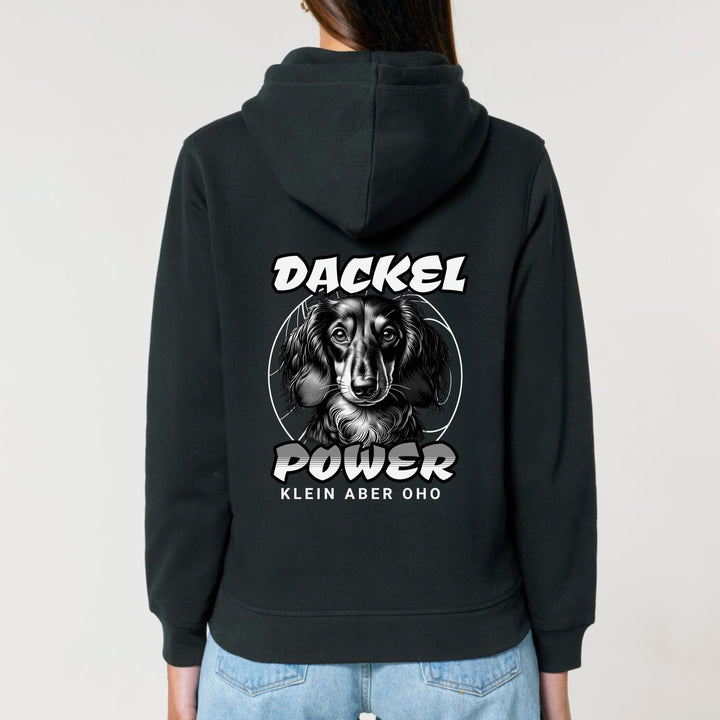 Dackelshirts Dackelpower (Langhaar) - Bio Unisex Hoodie Schwarz / XS