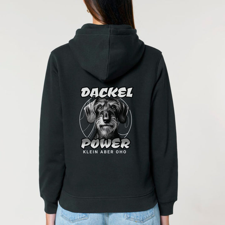 Dackelshirts Dackelpower (Rauhaar) - Bio Unisex Hoodie (Backprint) Schwarz / XS