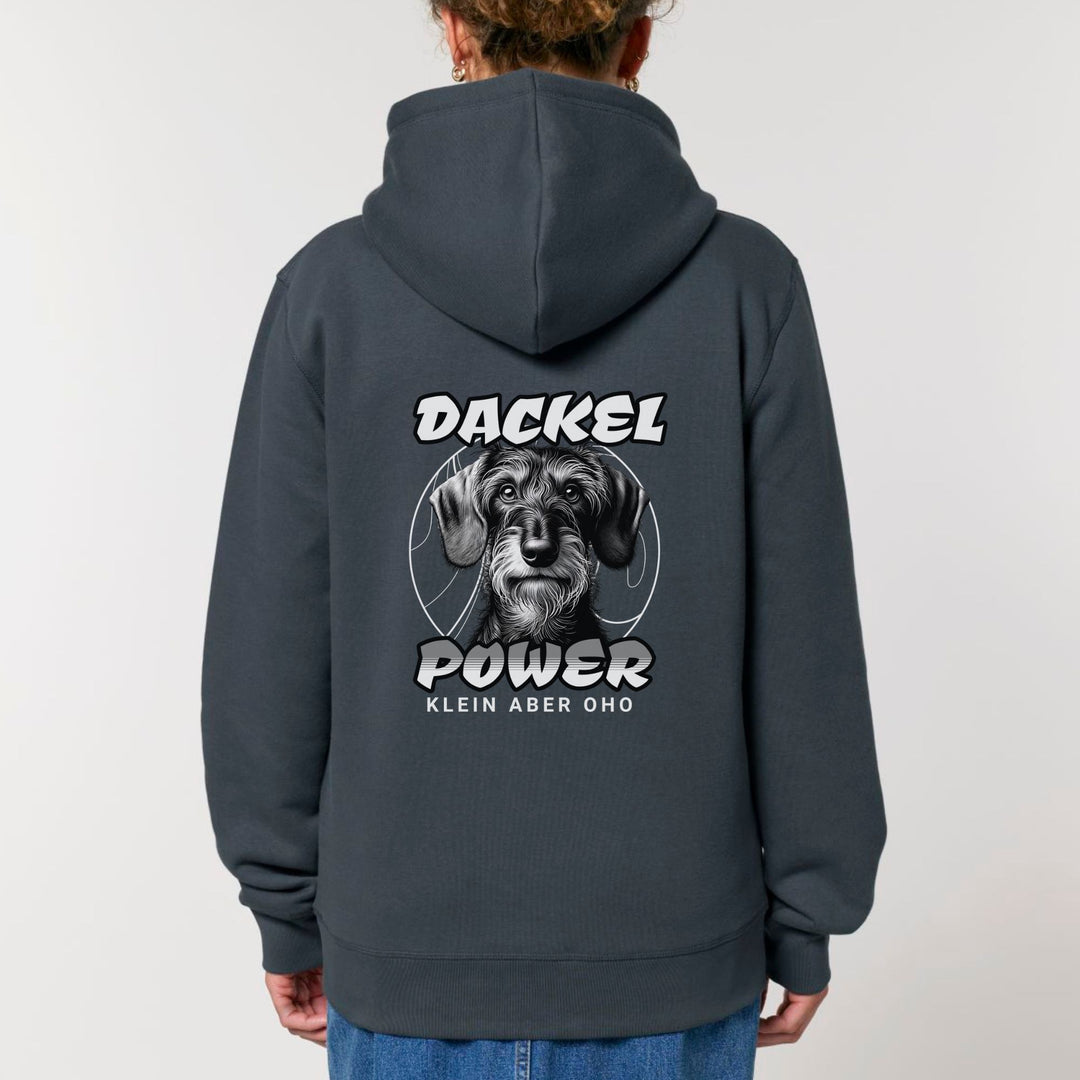 Dackelshirts Dackelpower (Rauhaar) - Bio Unisex Hoodie (Backprint) India Ink Grey / XS