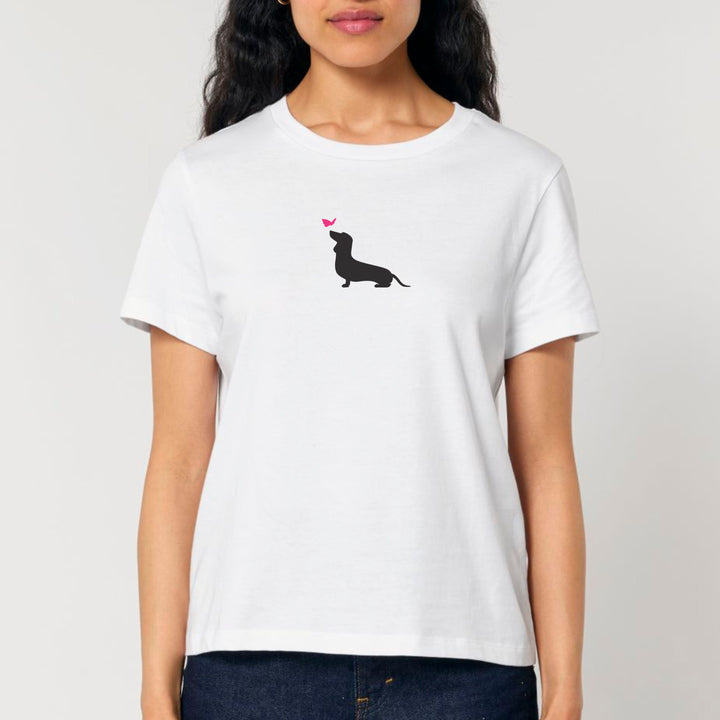 Dackel mit Schmetterling (Kurzhaar) - Bio Frauen T-Shirt