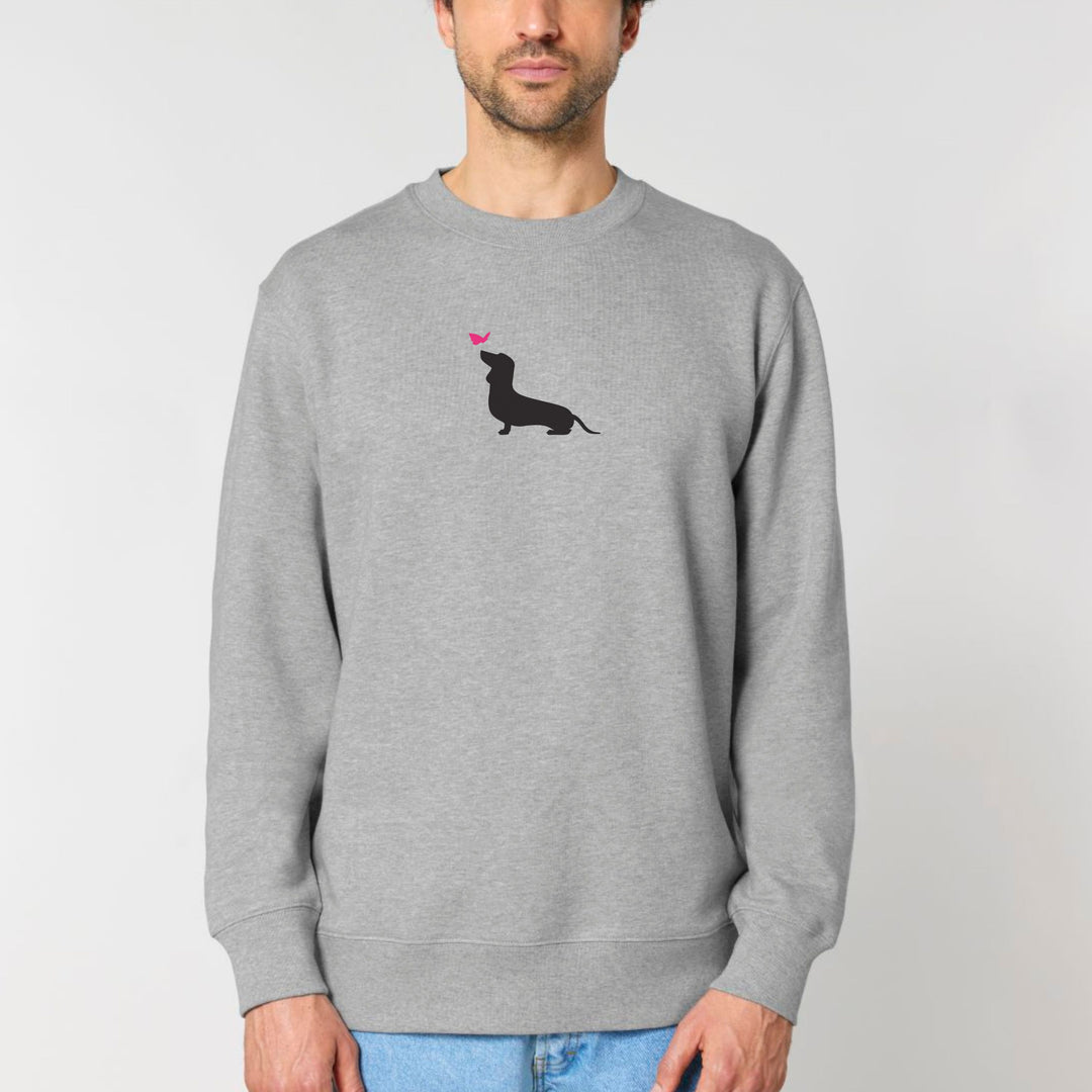 Dackel mit Schmetterling (Kurzhaar) - Bio Unisex Sweatshirt