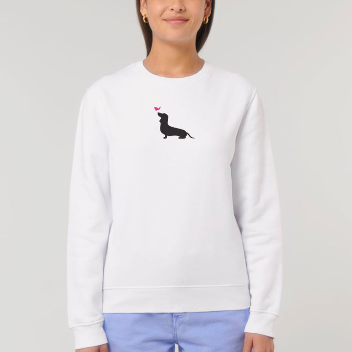 Dackel mit Schmetterling (Kurzhaar) - Bio Unisex Sweatshirt