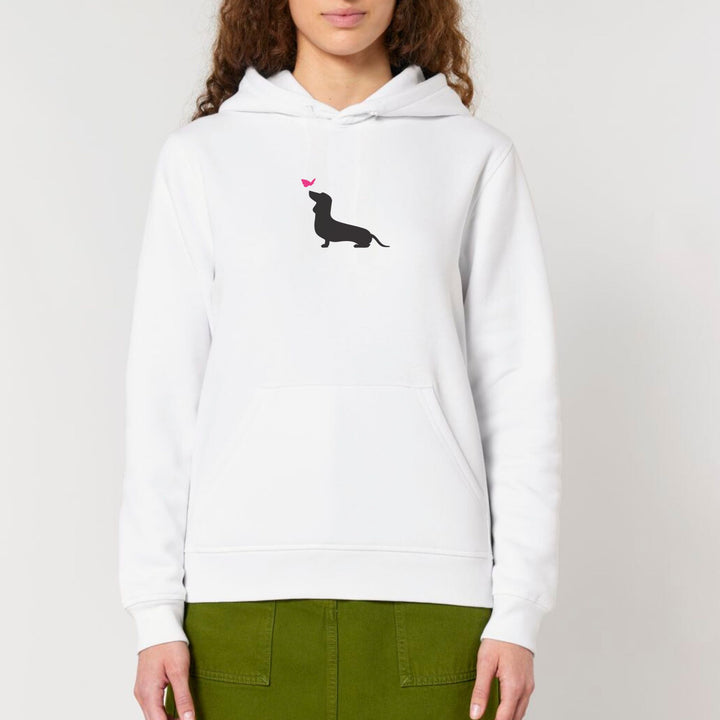 Dackel mit Schmetterling (Kurzhaar) - Bio Unisex Hoodie