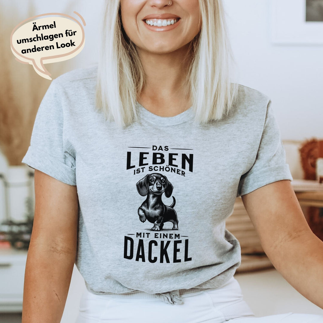 Dackelshirts Leben mit Dackel (Kurzhaar) - Bio Unisex T-Shirt Heather Grey / XS