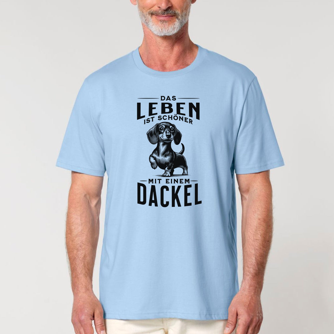 Dackelshirts Leben mit Dackel (Kurzhaar) - Bio Unisex T-Shirt Blue Soul / XS