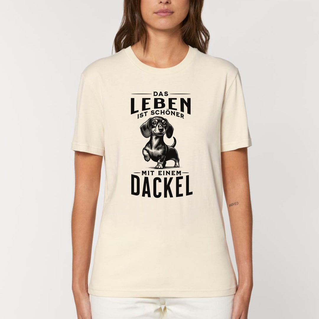 Dackelshirts Leben mit Dackel (Kurzhaar) - Bio Unisex T-Shirt Natural Raw / XS