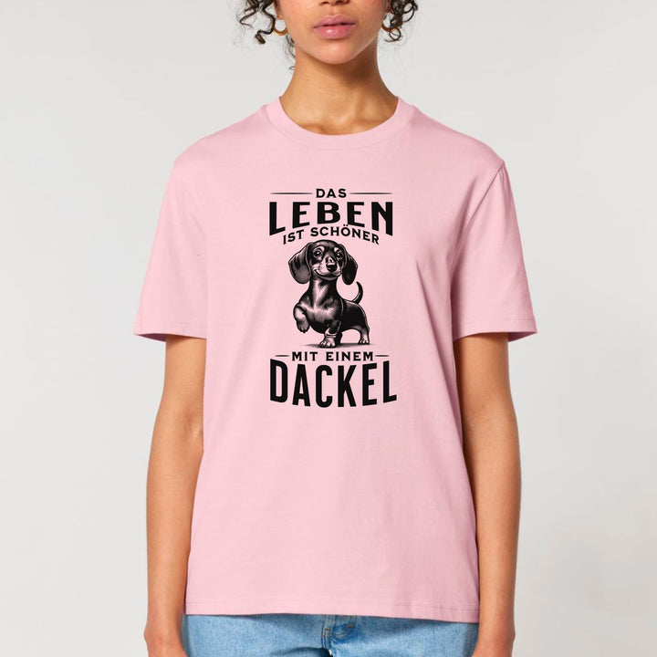 Dackelshirts Leben mit Dackel (Kurzhaar) - Bio Unisex T-Shirt Cotton Pink / XS