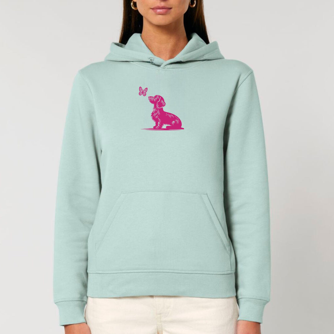 Dackel mit Schmetterling (Rauhaar) pink - Bio Unisex Hoodie