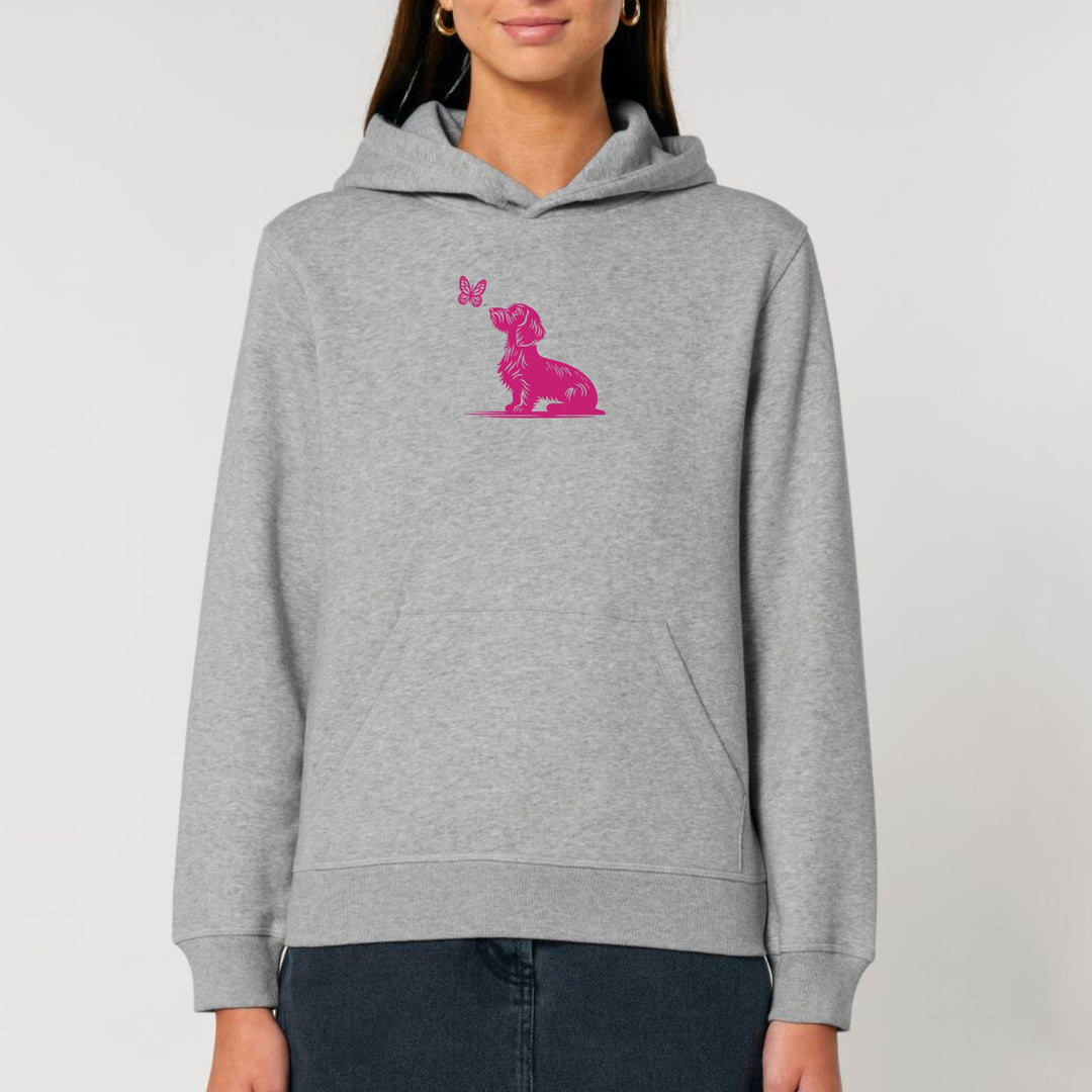 Dackel mit Schmetterling (Rauhaar) pink - Bio Unisex Hoodie