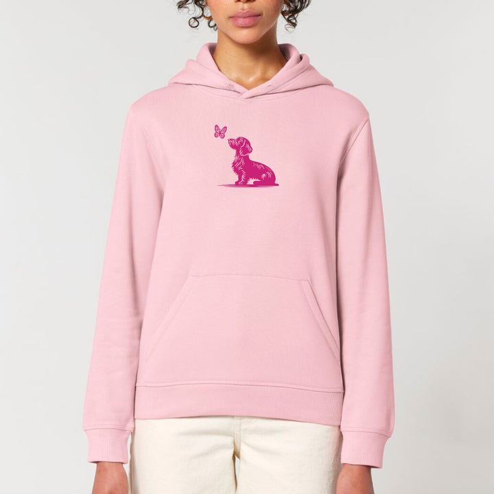 Dackel mit Schmetterling (Rauhaar) pink - Bio Unisex Hoodie