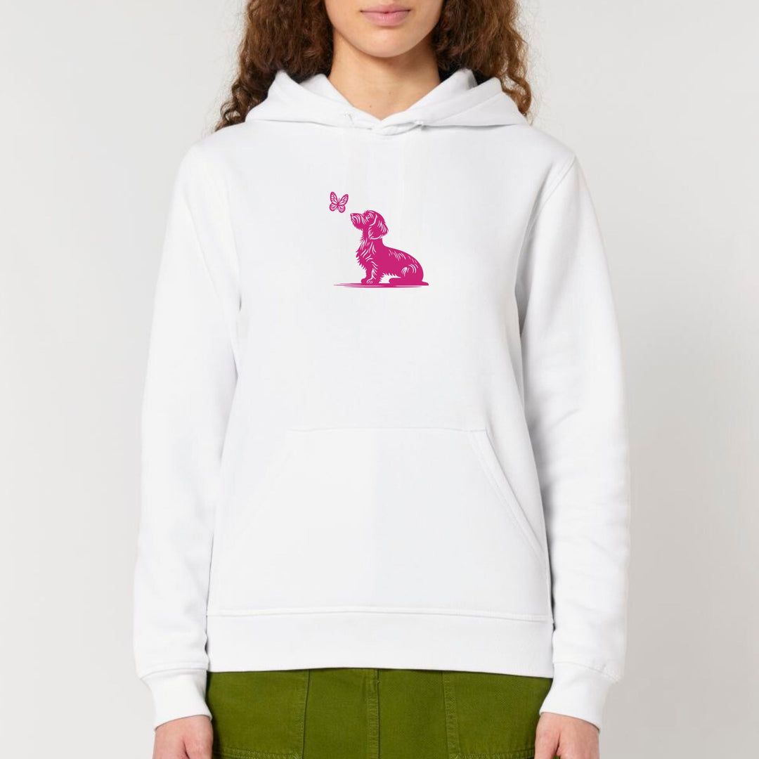 Dackel mit Schmetterling (Rauhaar) pink - Bio Unisex Hoodie