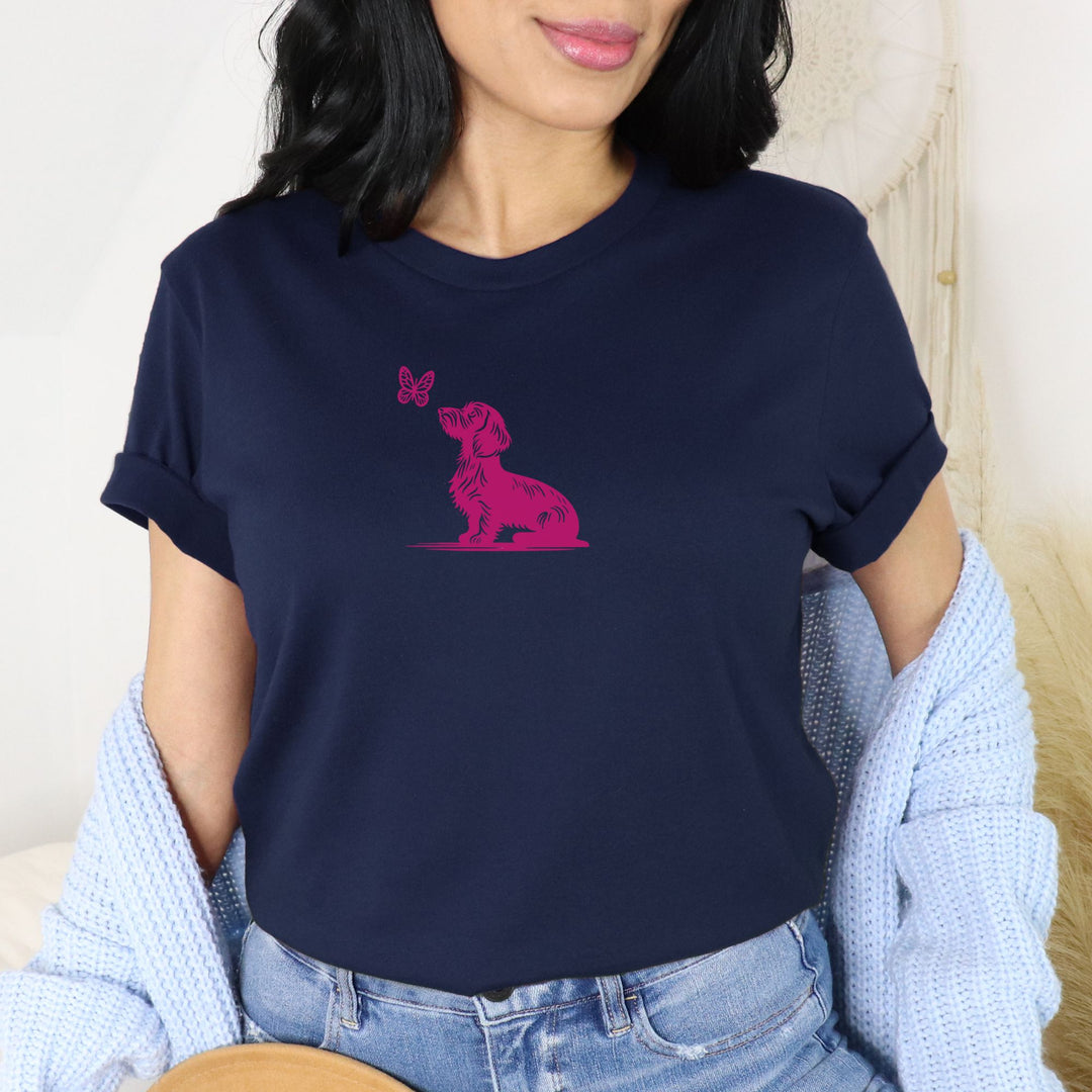 Dackel mit Schmetterling (Rauhaar) pink - Bio Unisex T-Shirt